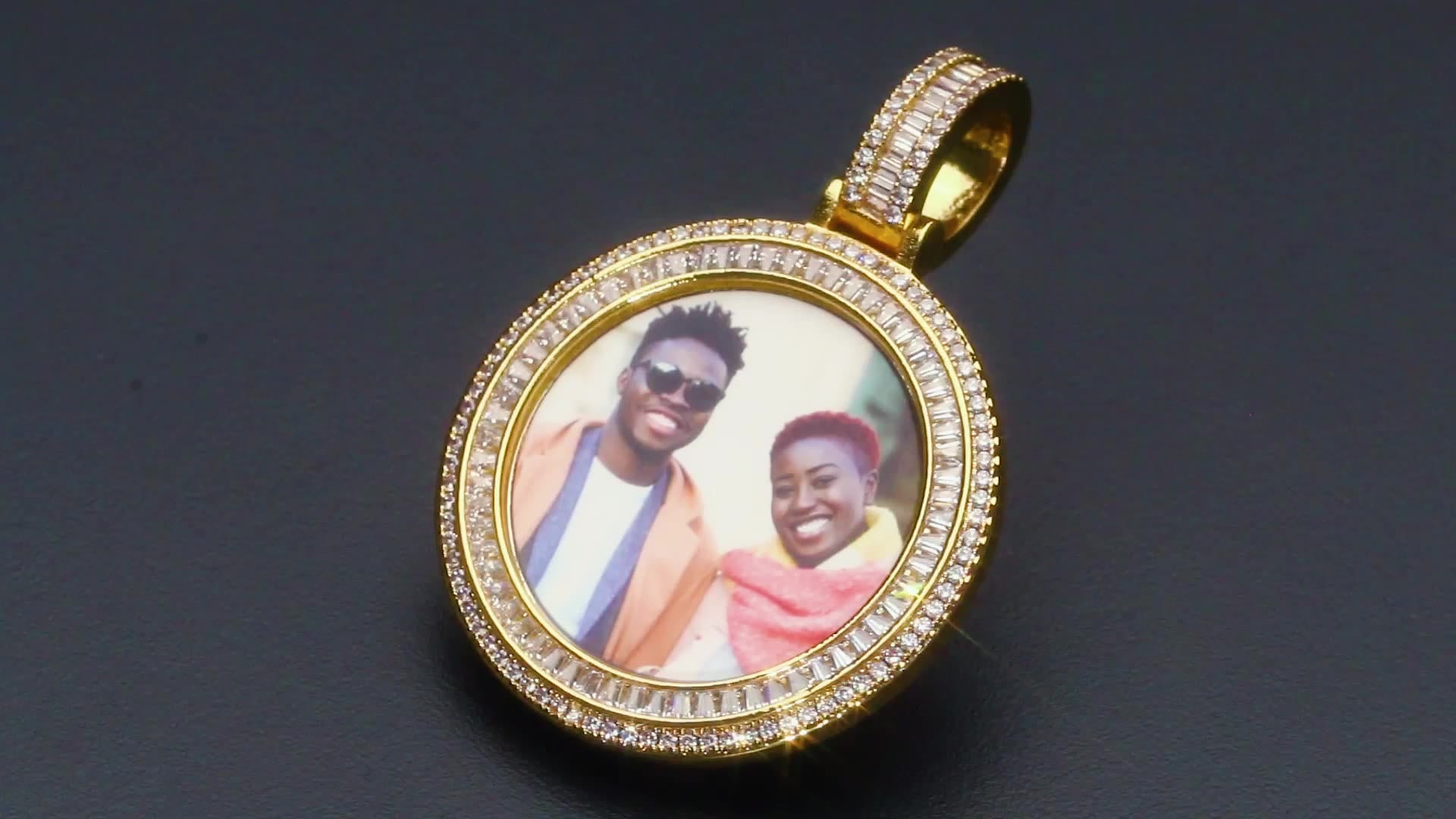 Baguette Zircon Diamond Picture Pendant Iced Out White Gold Plated Photo Pendant