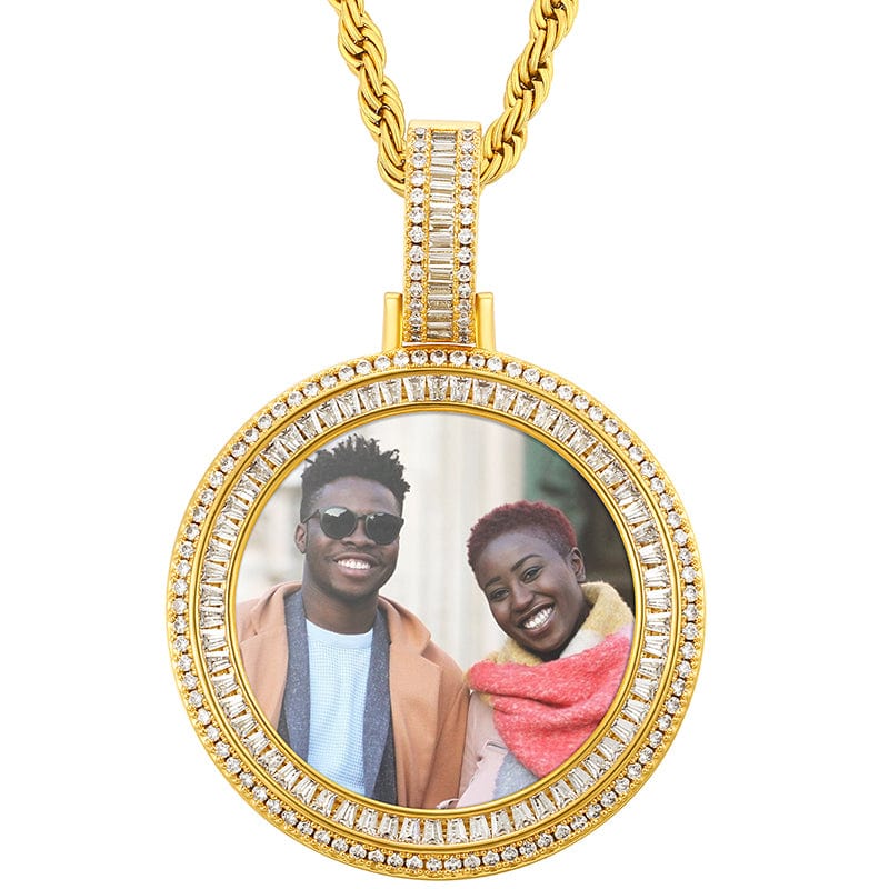 Baguette Zircon Diamond Picture Pendant Iced Out White Gold Plated Photo Pendant