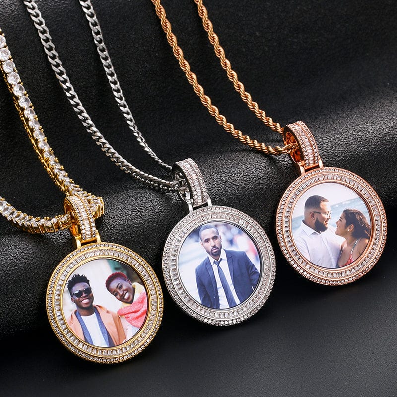 Baguette Zircon Diamond Picture Pendant Iced Out White Gold Plated Photo Pendant