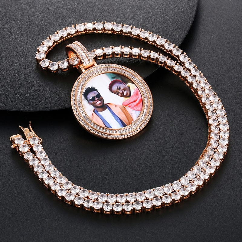 Baguette Zircon Diamond Picture Pendant Iced Out White Gold Plated Photo Pendant