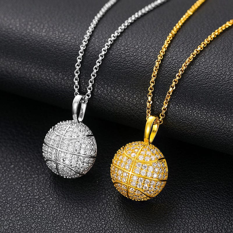 Basketball Fan Jewelry - 925 Sterling Silver VVS Moissanite Basketball Charm Pendant Necklace