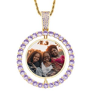 Blue Gold Two Sides Round Shape Gold filled Jewelry Necklace Hip Hop Charms Picture Pendant