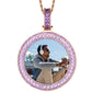 Blue Rose Gold Round Crystal Charm Necklace Jewelry Minimalist Gold Plated Picture Pendant
