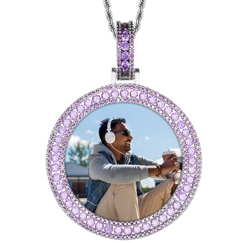 Blue Silver Round Crystal Charm Necklace Jewelry Minimalist Gold Plated Picture Pendant