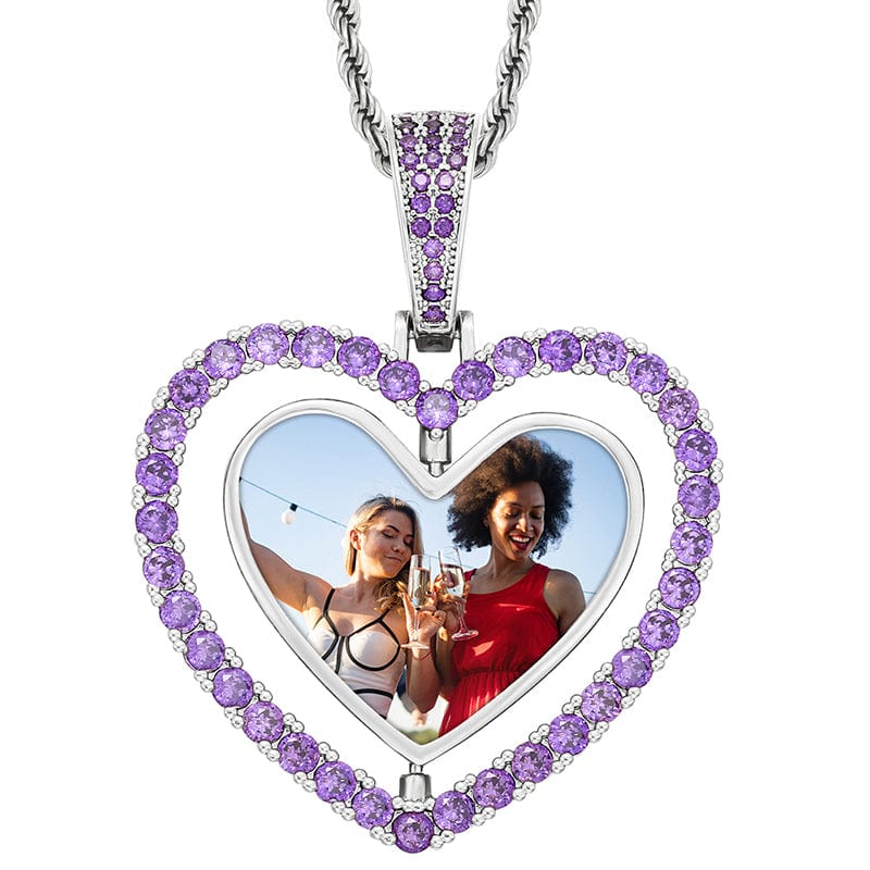 Blue Silver Two Side Heart Spin Hip Hop Silver Jewelry Crystal Charms Photo Pendant Gold Plated Picture Pendant
