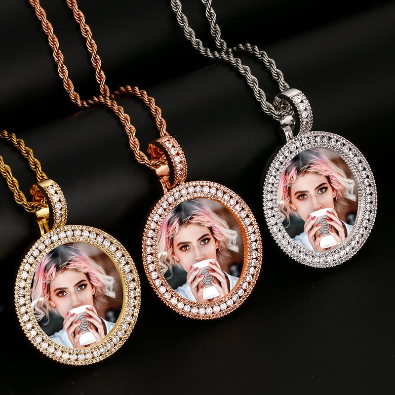 Charms For Jewelry Making Round Personalised Custom Name photo Frame Pendant With Chain