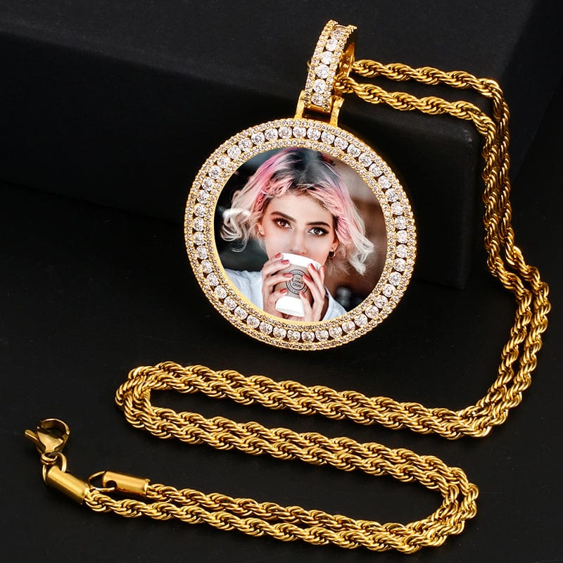 Charms For Jewelry Making Round Personalised Custom Name photo Frame Pendant With Chain