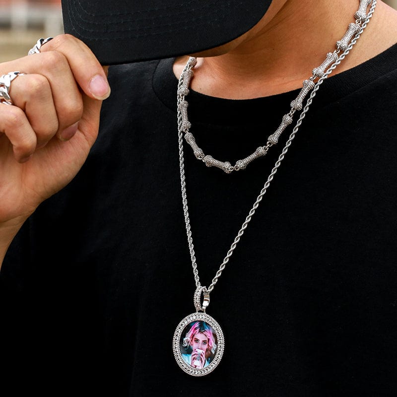 Charms For Jewelry Making Round Personalised Custom Name photo Frame Pendant With Chain