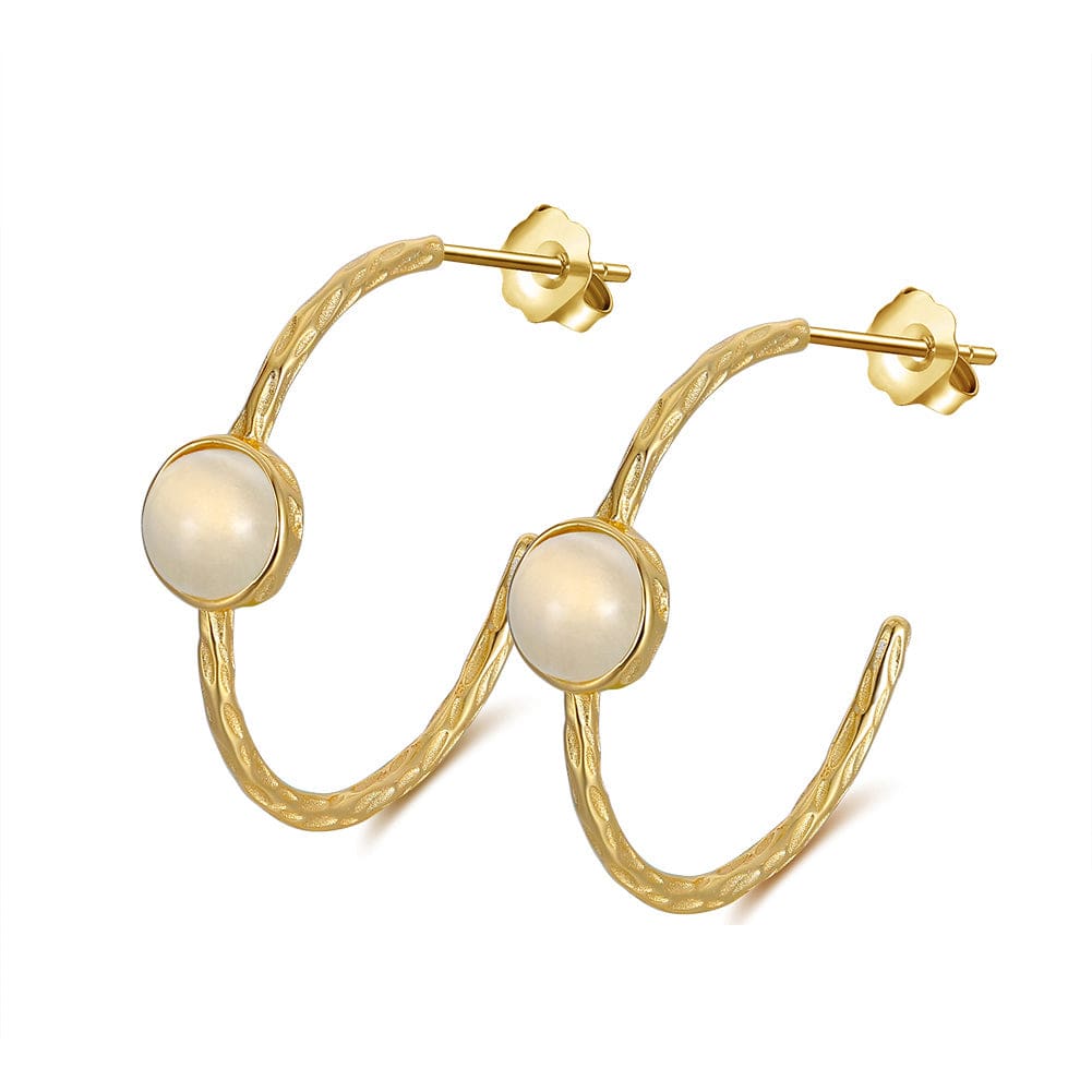 Classic Natural Moonstone - Gold Huggies  Custom Earrings