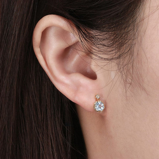 Solid Gold Stud Earrings -  Cute Sky Blue Natural Topaz Studs Earring