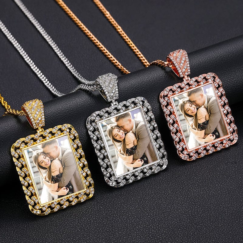 Cuban Link Chain Shape Custom Photo Pendant Necklace Hip Hop Iced Out Picture Pendant