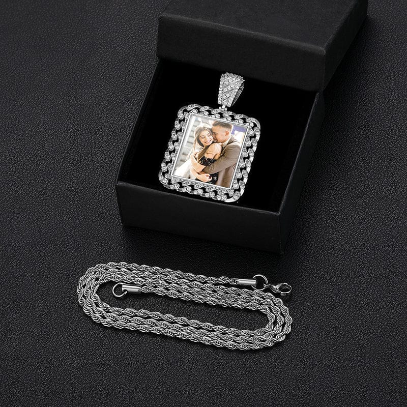 Cuban Shape Custom Photo Pendant Wholesale Gold Plated Zircon Diamond Picture Pendant Necklace