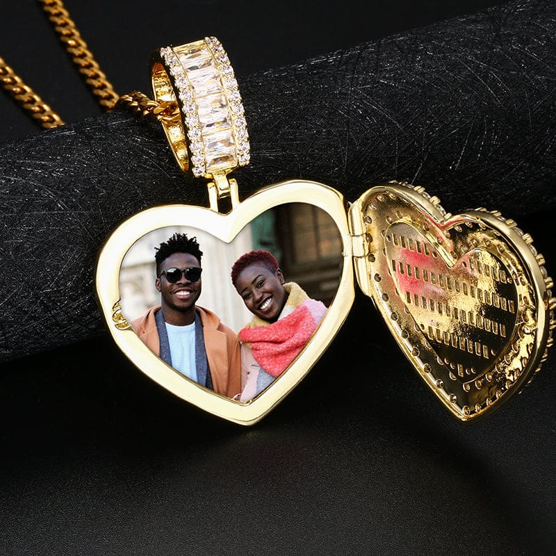 Custom Gold Filled Jewelry Heart Charms Necklace Iced Out Moissanite Picture Pendant