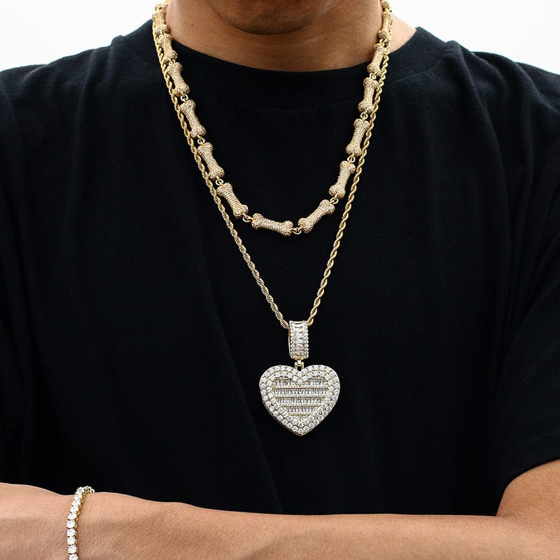 Custom Gold Filled Jewelry Heart Charms Necklace Iced Out Moissanite Picture Pendant