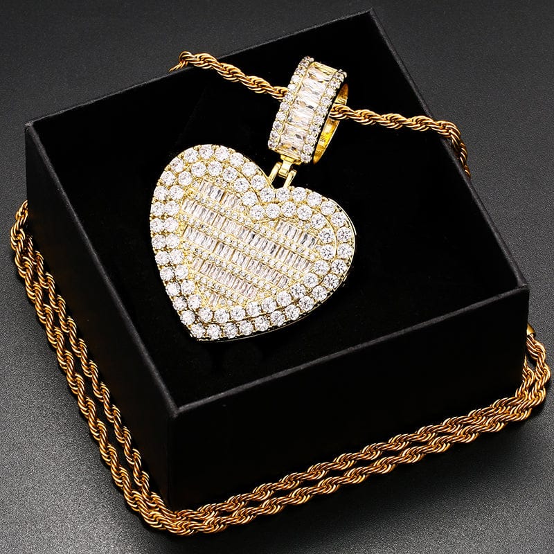 Custom Gold Filled Jewelry Heart Charms Necklace Iced Out Moissanite Picture Pendant