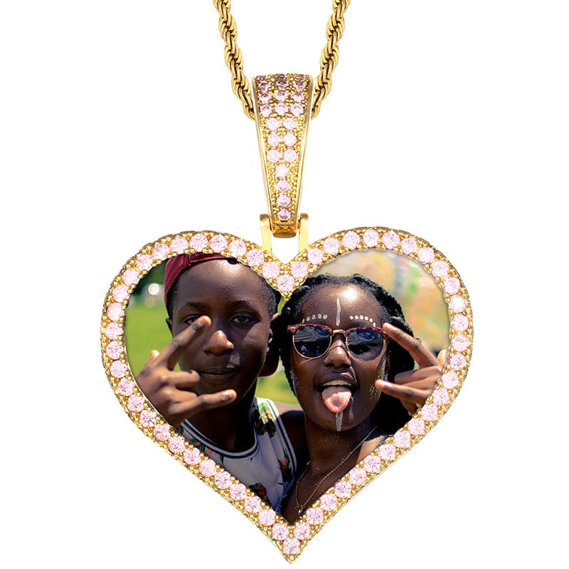 Custom Heart Shape Iced Out Cuban Chain Photo Pendant Designer Charms For Jewelry Making