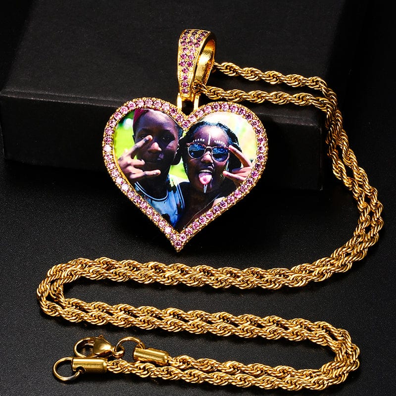 Custom Heart Shape Iced Out Cuban Chain Photo Pendant Designer Charms For Jewelry Making