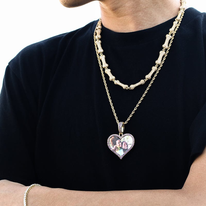 Custom Heart Shape Iced Out Cuban Chain Photo Pendant Designer Charms For Jewelry Making