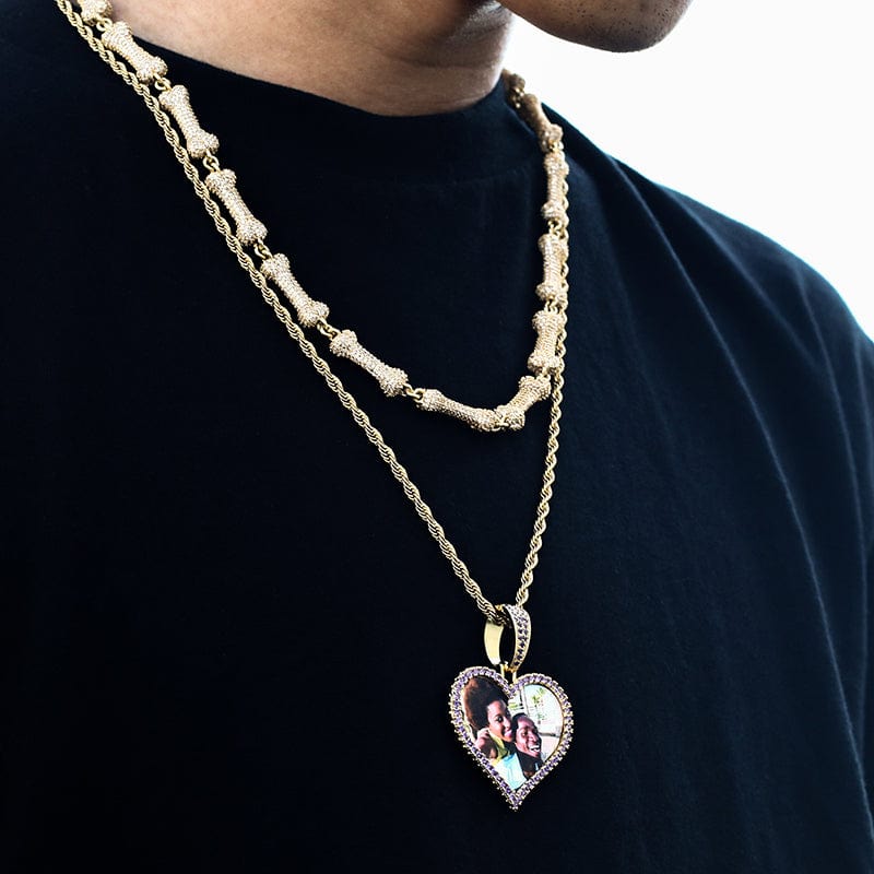 Custom Heart Shape Iced Out Cuban Chain Photo Pendant Designer Charms For Jewelry Making