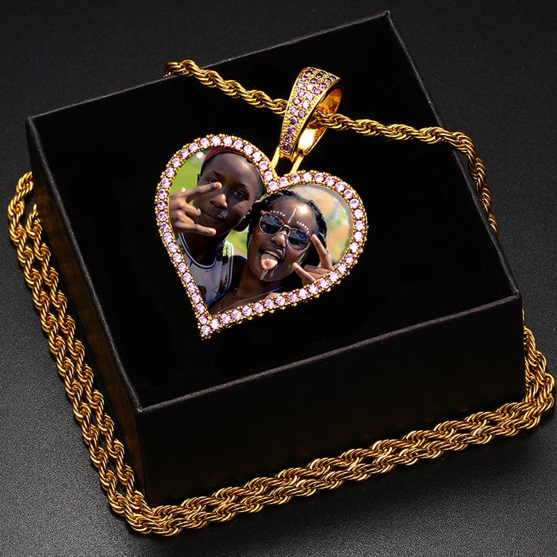 Custom Heart Shape Iced Out Cuban Chain Photo Pendant Designer Charms For Jewelry Making