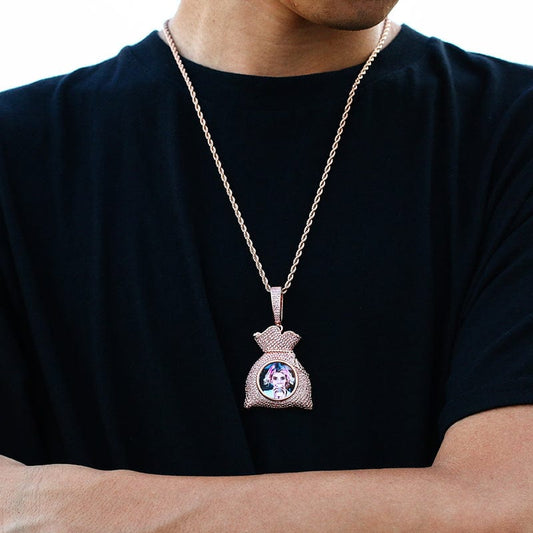 Custom Hip Hop Gold Plated Bag  Pendant - Iced Out Crystal Necklace