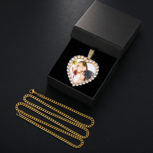 Custom Heart Sublimation Pendant  - Iced Out Spin Necklace