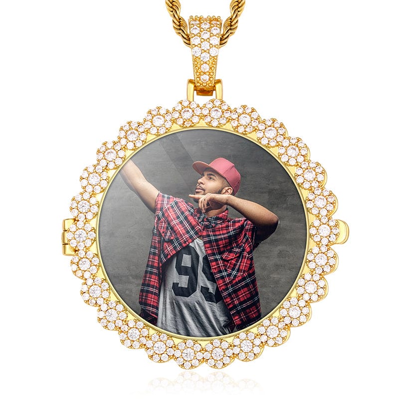 Custom Round Shape Hip Hop Charms Jewelry Gold Filled Necklace Crystal Cuban Chain Picture Pendent