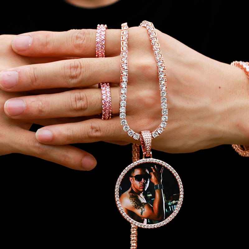 Custom Round Shape Minimalist Jewelry Necklace Hip Hop Iced Out Trendy Pendant With Picture Inside