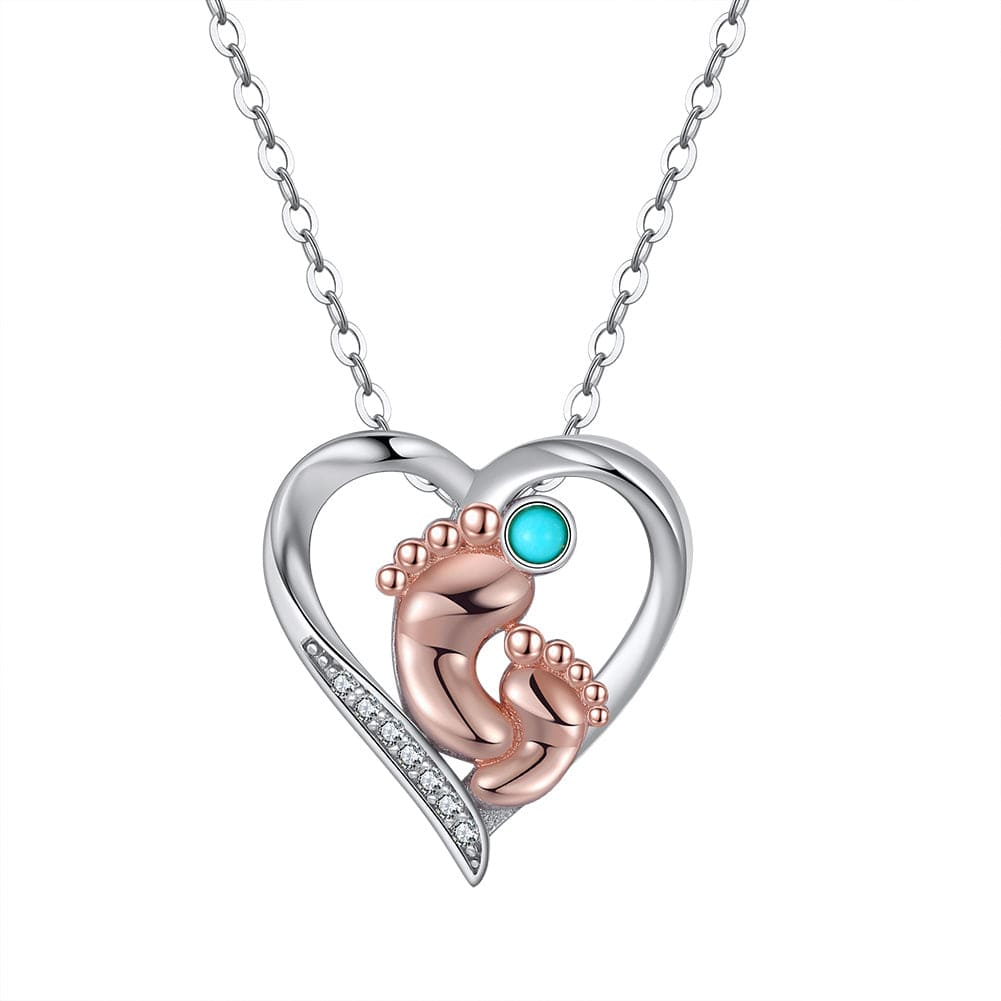Cute Footmark Charms Necklace - Pure Gold  Natural Turquoise Heart Pendant