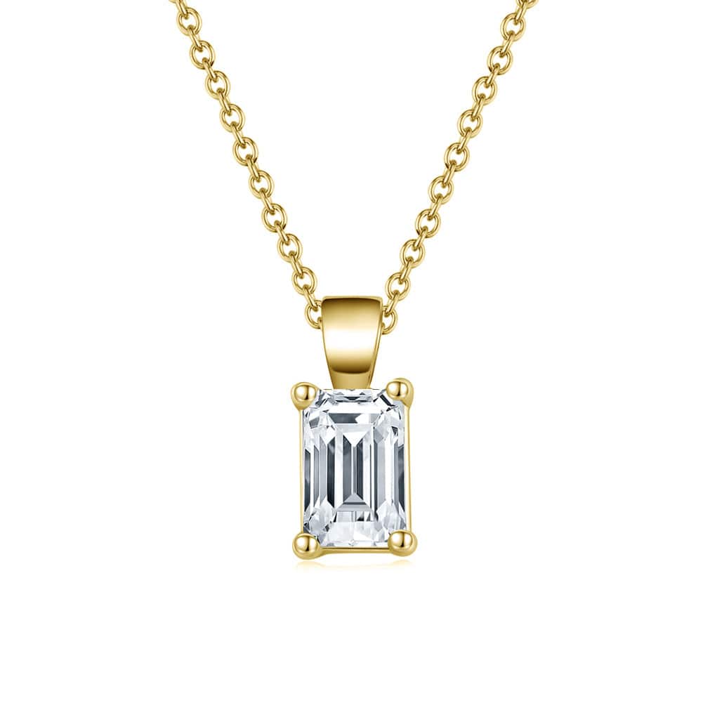 Dainty 1.0 Carat Emerald Moissanite Diamond Necklace - Solid Gold Radiant Dangling Pendant