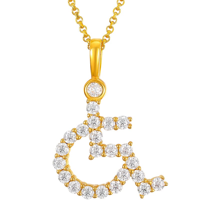 Design Wheelchair Statement Charm - Necklace Gold Silver Plated Silver Moissanite Pendant