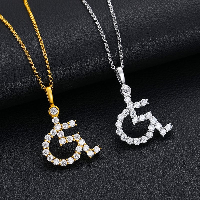 Design Wheelchair Statement Charm - Necklace Gold Silver Plated Silver Moissanite Pendant