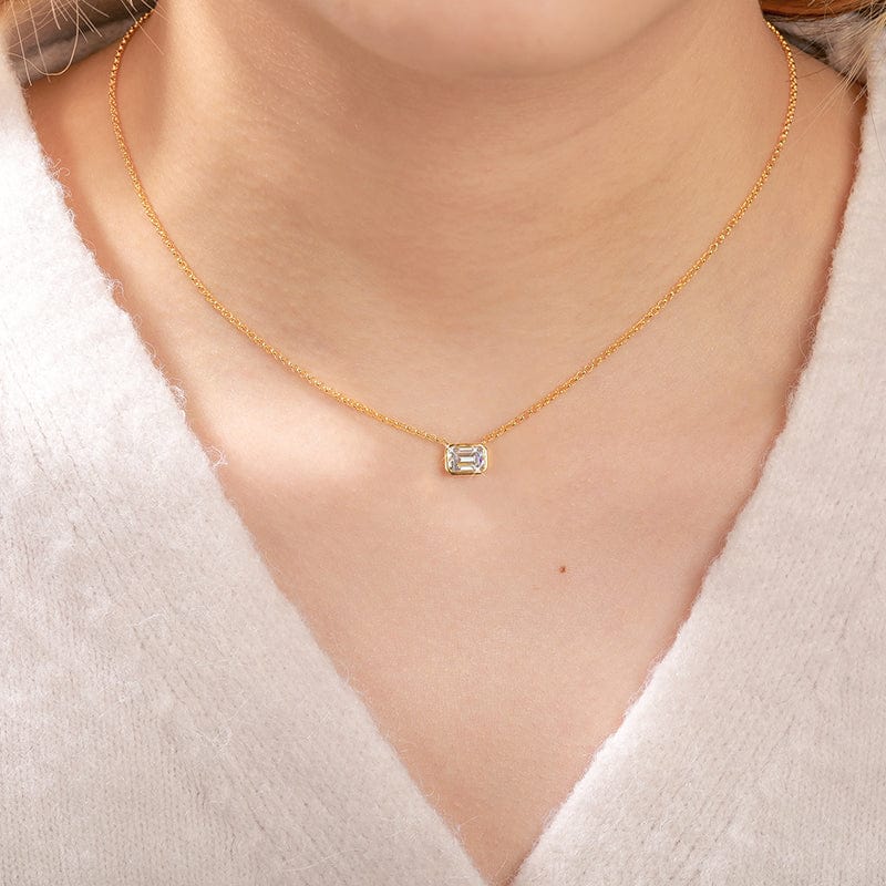 Diamond Tester Emerald Cut  - 1ct Moissanite Diamond Engagement Solitaire Pendant Necklace With GRA Certificate