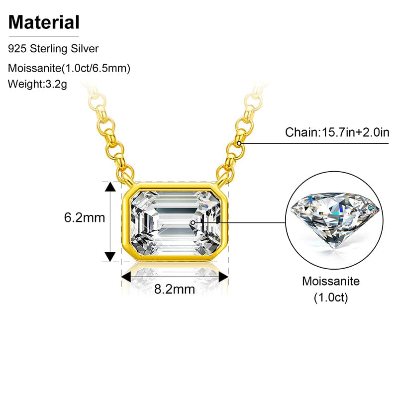 Diamond Tester Emerald Cut  - 1ct Moissanite Diamond Engagement Solitaire Pendant Necklace With GRA Certificate