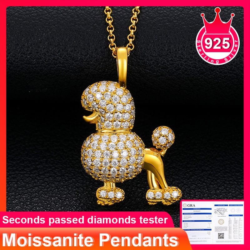 Dog Charm Jewelry 18K Gold Plated Silver Pendant Moissante Diamond Pendant