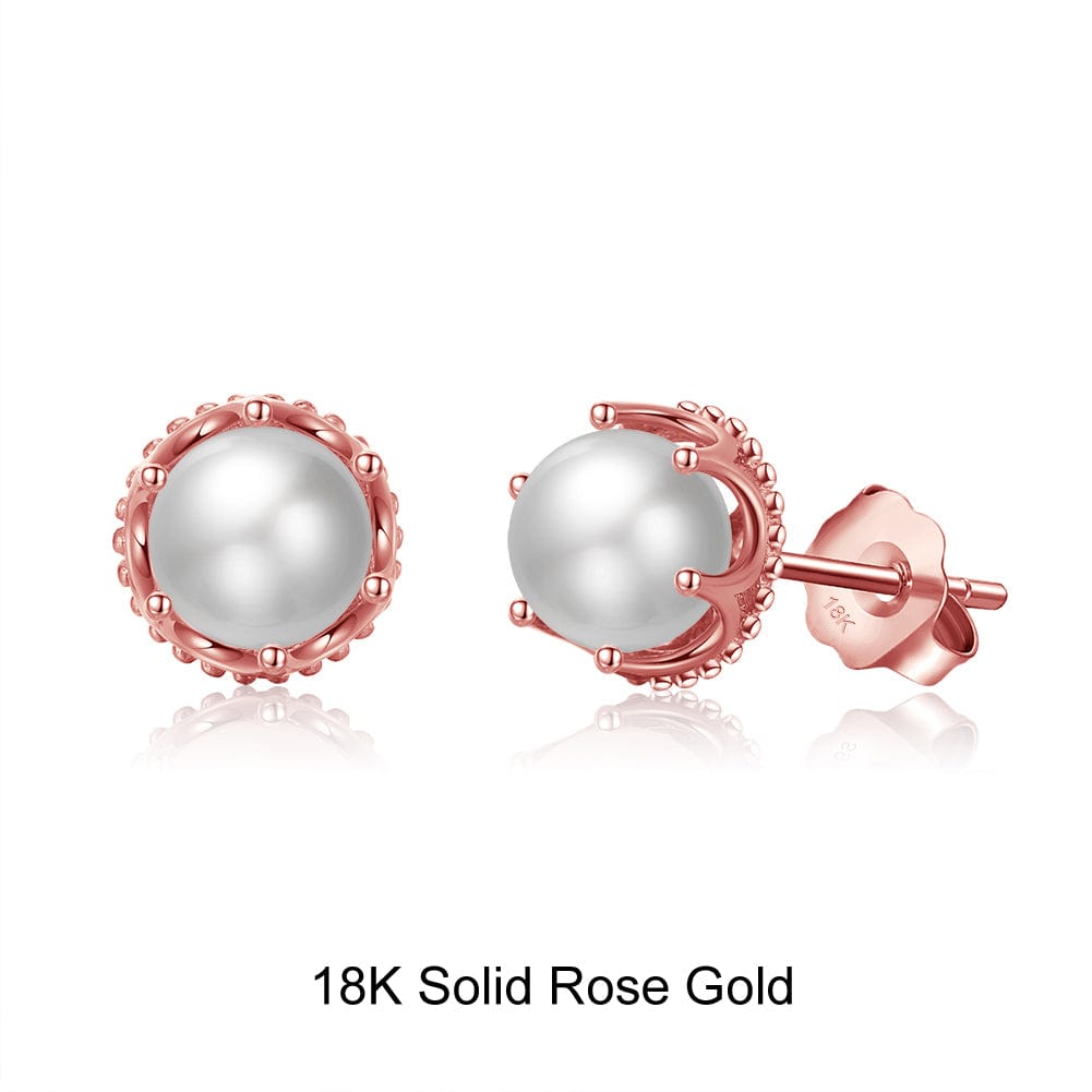 Solid Gold Stud Earrings - Pearl Round Shape Earring for Girls R (18k) by Pearde Design
