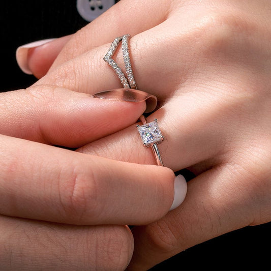 Princess Cut Sterling Silver Engagement Ring - 1ct VVS Moissanite Diamond Jewelry