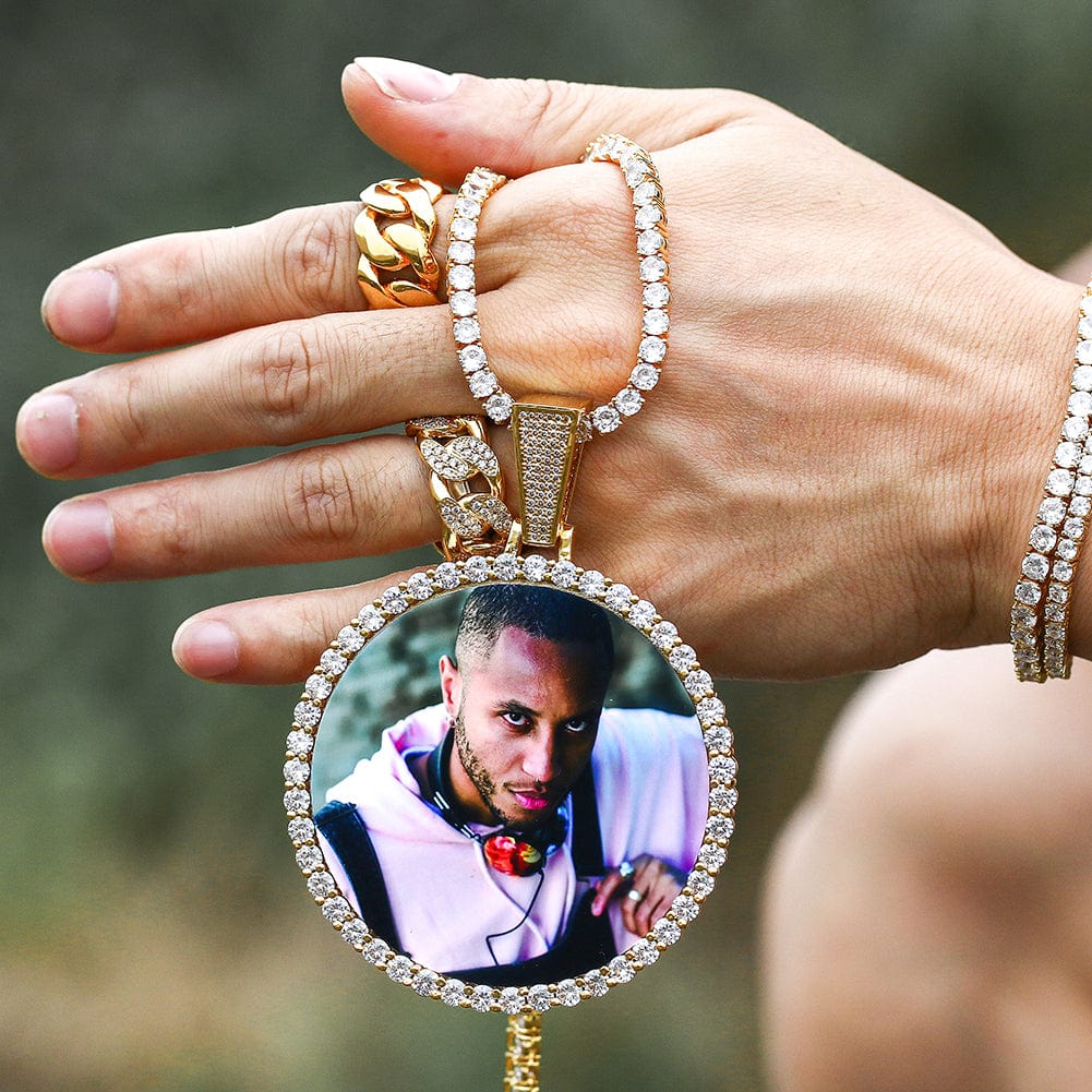 Engraved Name Big Size Sublimation Blanks Custom Photo Pendant Iced Out Diamond Charm Pendant Necklace
