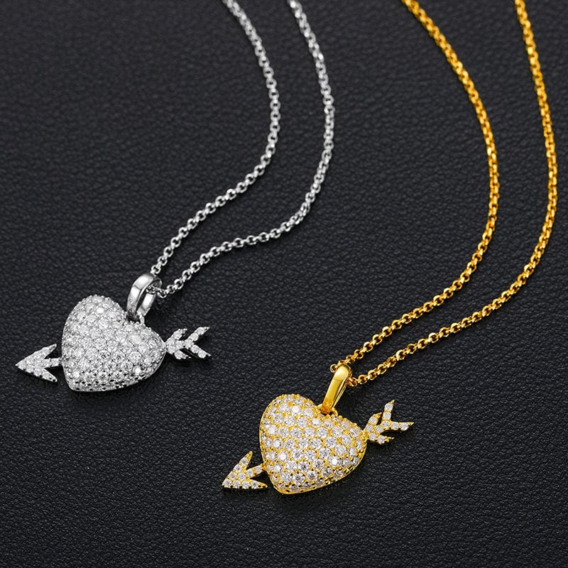 Full Paved VVS Moissanite Gold Plated Silver 925 Iced Out Arrow&Heart Charm Pendant Necklace