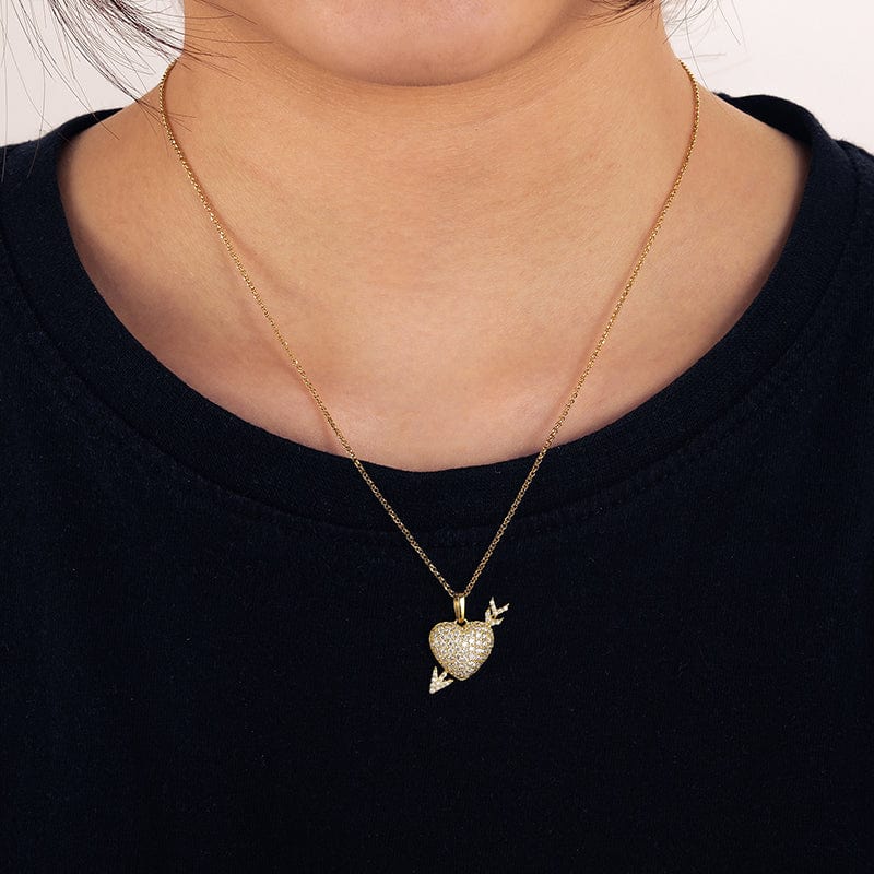 Full Paved VVS Moissanite Gold Plated Silver 925 Iced Out Arrow&Heart Charm Pendant Necklace