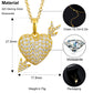 Full Paved VVS Moissanite Gold Plated Silver 925 Iced Out Arrow&Heart Charm Pendant Necklace
