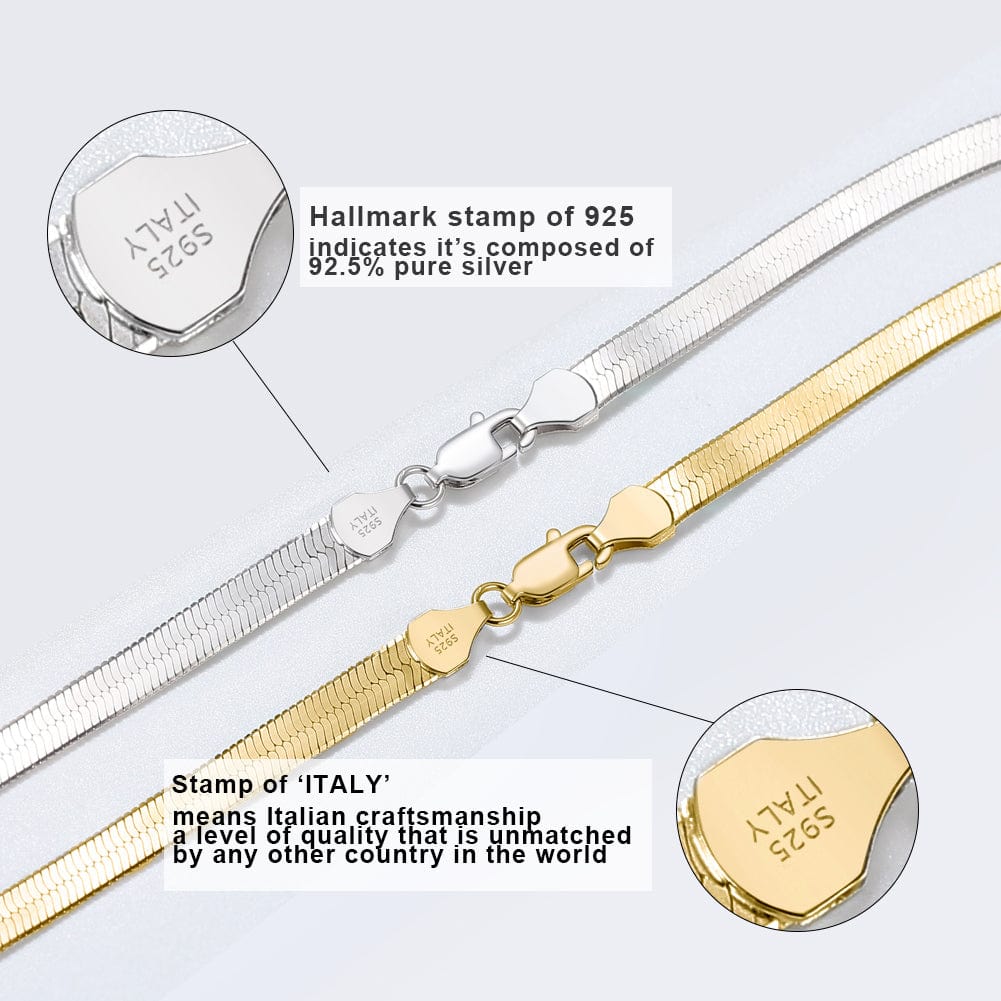 Genuine Solid 925 Sterling Silver - Italian 4.5mm Flexible Flat Herringbone Chain Necklace f
