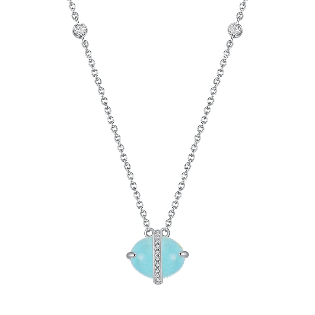 GMN04-P RINNTIN GM 100% Genuine Natural Aquamarine Set 925 Sterling Silver Necklace Gemstone Jewelry Set for Women Girls