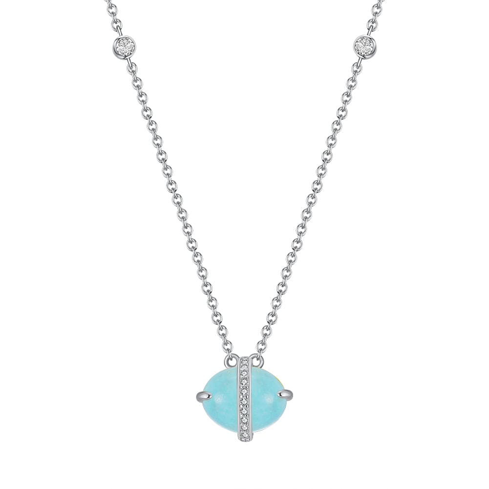 GMN04-P RINNTIN GM 100% Genuine Natural Aquamarine Set 925 Sterling Silver Necklace Gemstone Jewelry Set for Women Girls