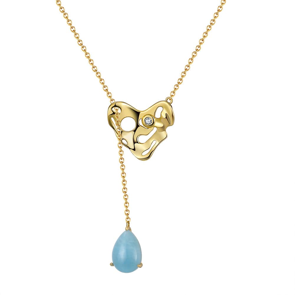GMN05-14K RINNTIN GM Hammered Sterling Silver Handmade Heart Jewelry Set 100% Genuine Natural Pear Shape Aquamarine Gemstone Necklace Set