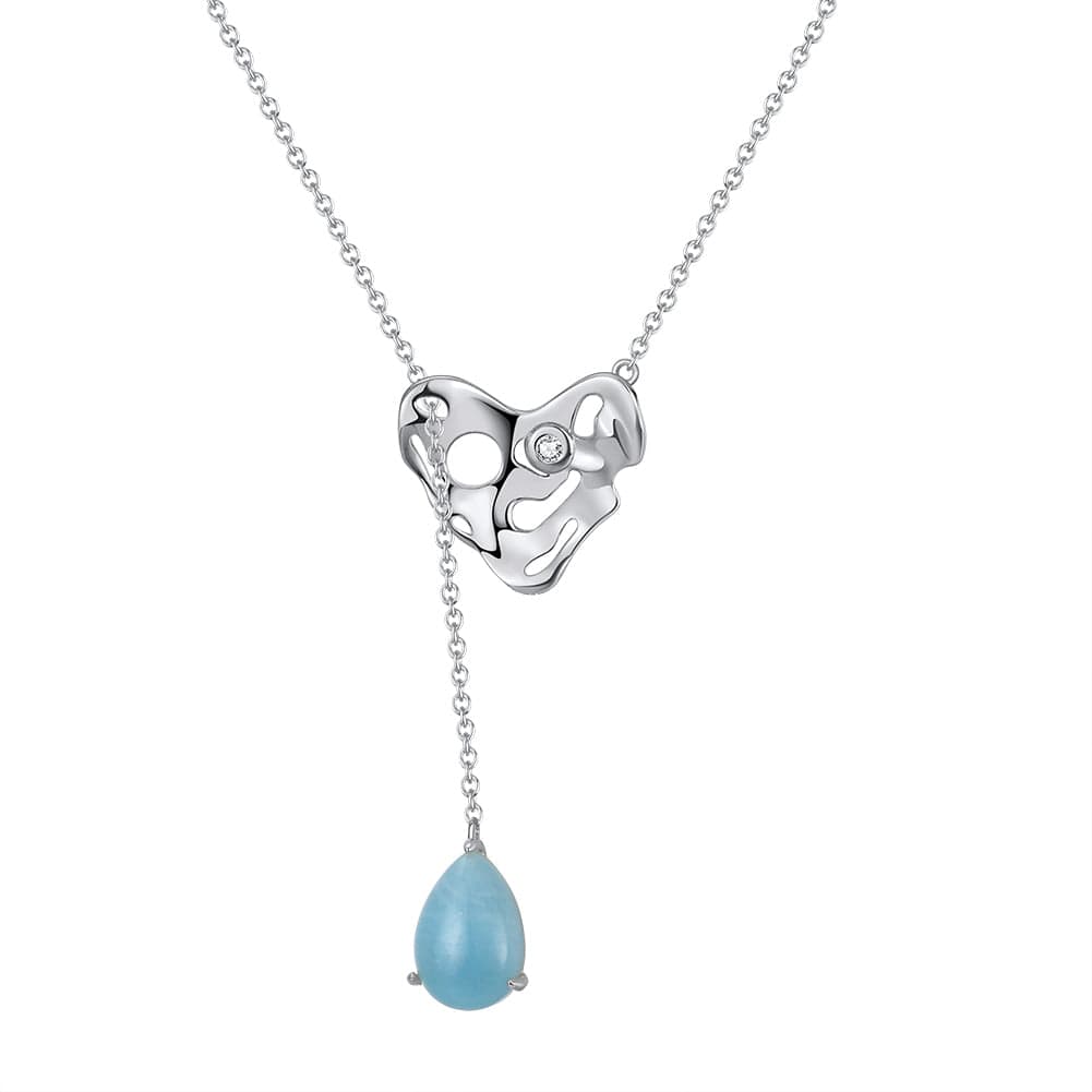 GMN05-P RINNTIN GM Hammered Sterling Silver Handmade Heart Jewelry Set 100% Genuine Natural Pear Shape Aquamarine Gemstone Necklace Set