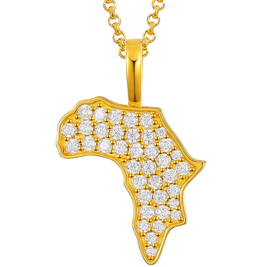 Gold 14K 18K Gold Plated 925 Sterling Silver Africa Map Charm Necklace Pendant