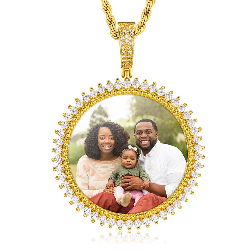 Gold 18K Gold Plated Brass AAAAA Cubic Zircon Round Shape Custom Photo Pendant Necklace