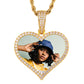 Gold 18K Gold Plated Brass Zircon Custom Photo Pendant Iced Out Sublimation Heart Pendant