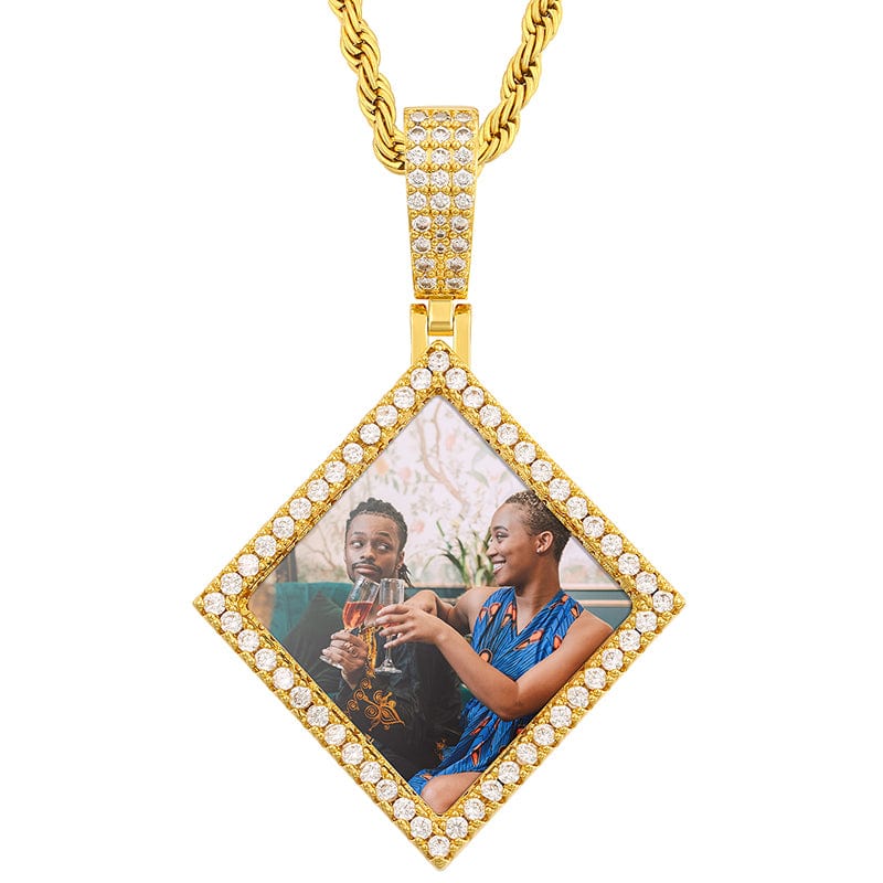 Gold 18K Gold Plated Picture Necklace Pendant Jewelry Iced Out Square Custom Photo Pendant